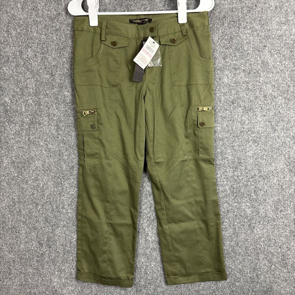 Cynthia Steffe Pants Womens Size 6 Green Cargo Crop Casual Safari